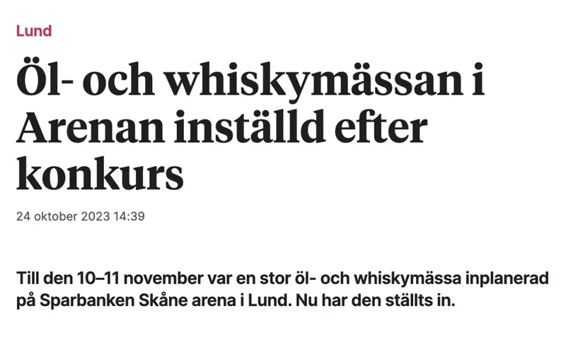 Tickster öl & whisky mässa konkurs återbetalning