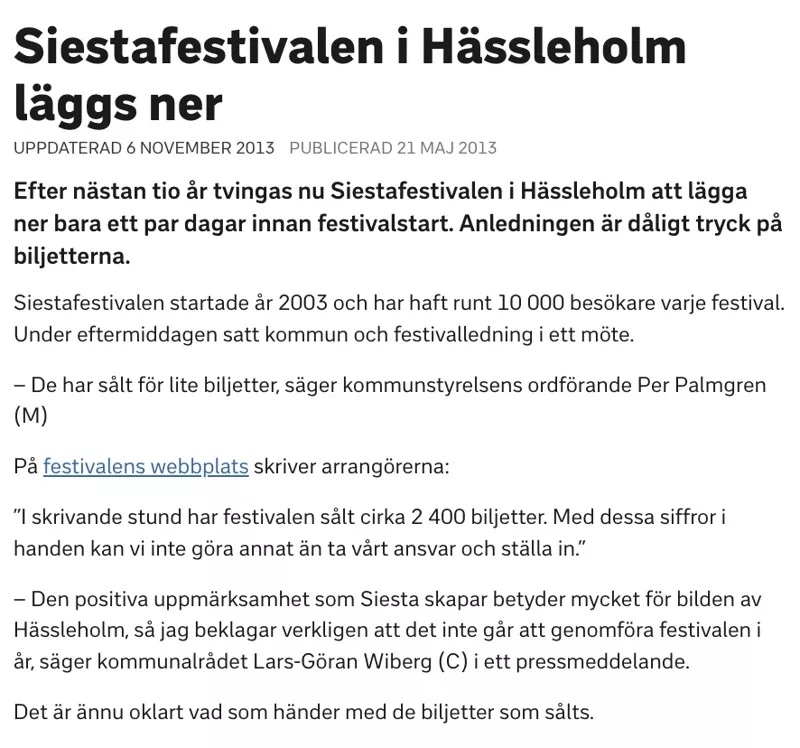 Tickster siestafestivalen konkurs återbetalning