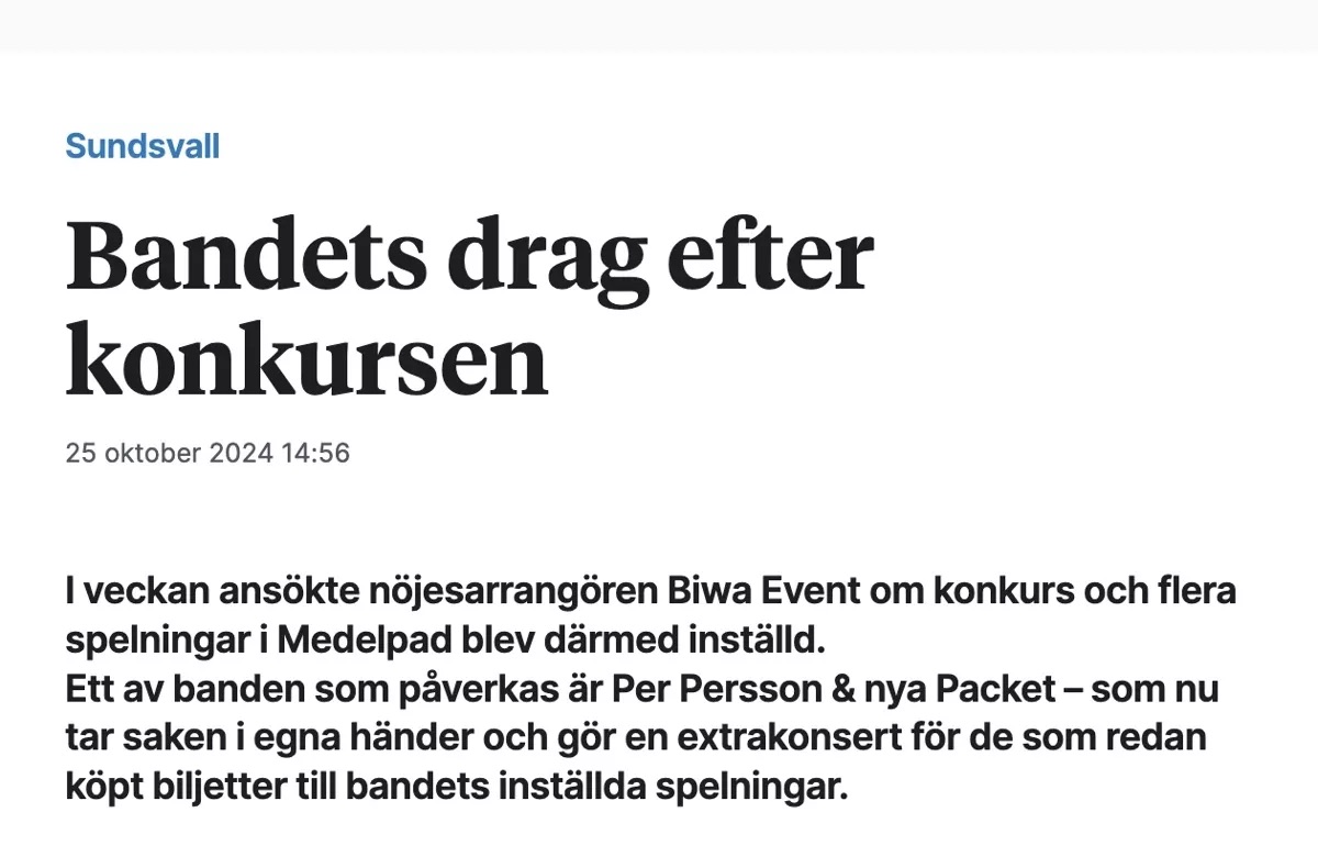 Tickster biwa event konkurs återbetalning